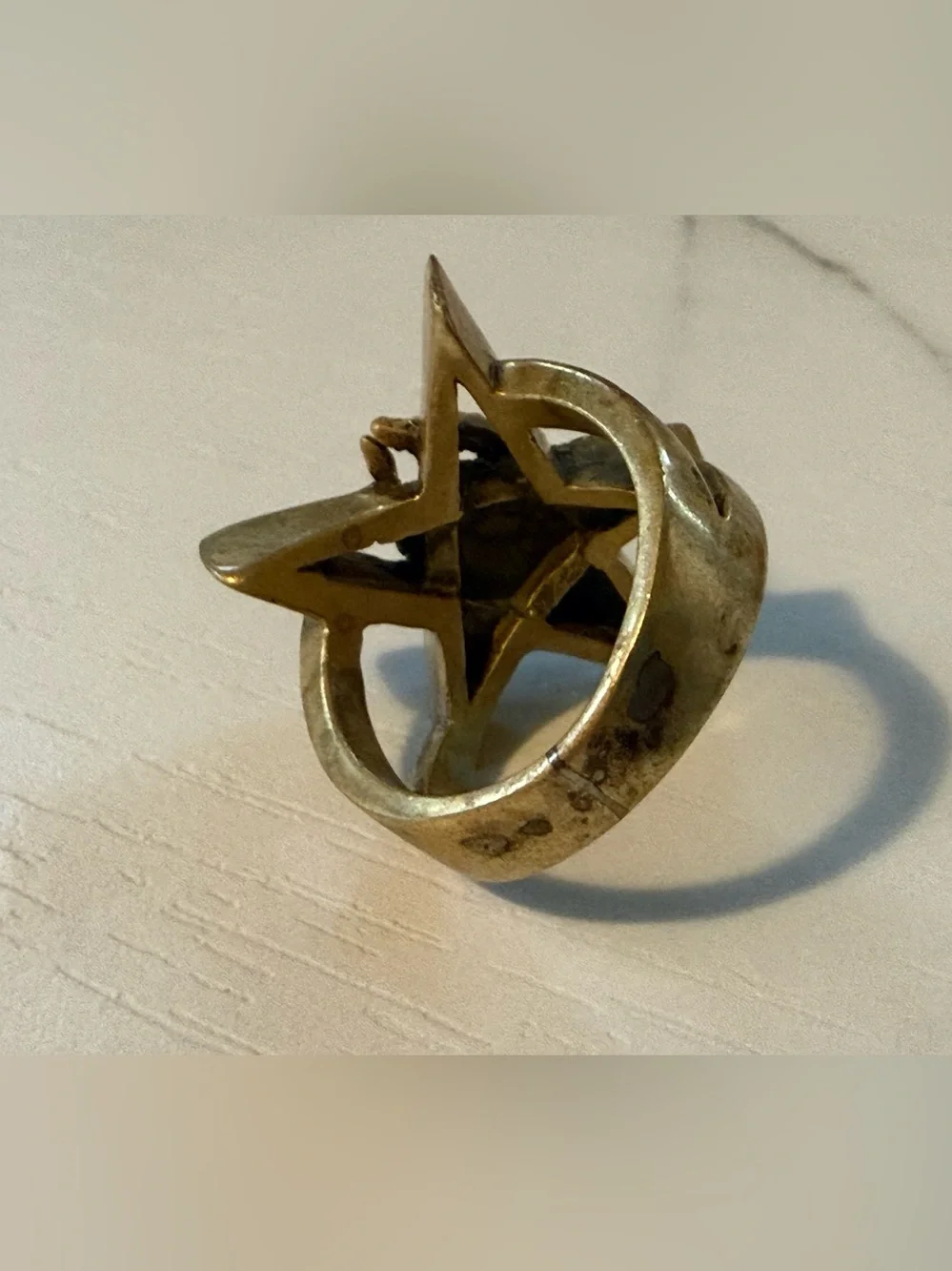 Brass Baphomet Goat Head Pentagram Ring